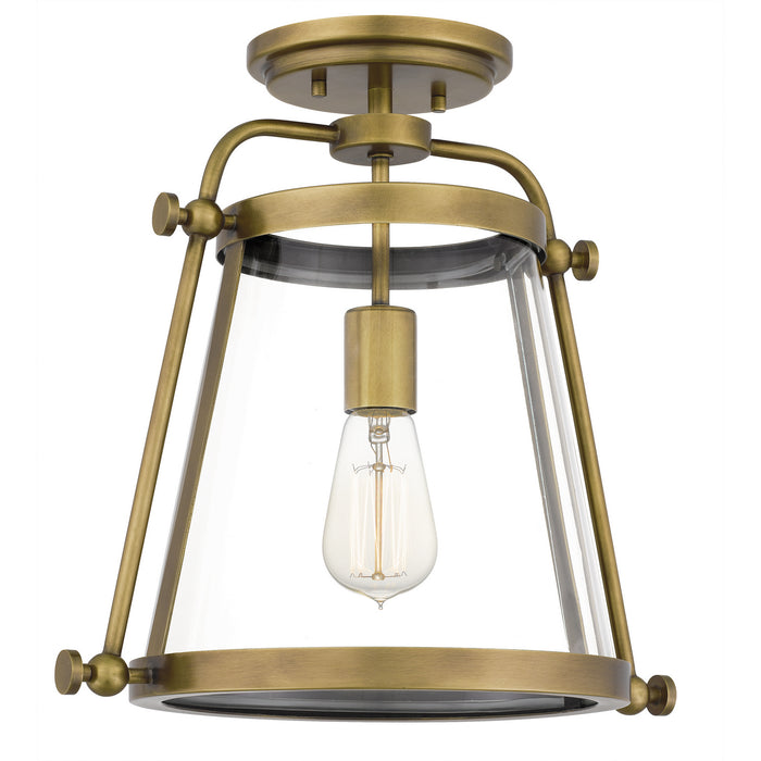 One Light Semi Flush Mount from the Cardiff collection in Weathered Brass finish