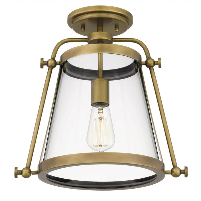 One Light Semi Flush Mount from the Cardiff collection in Weathered Brass finish