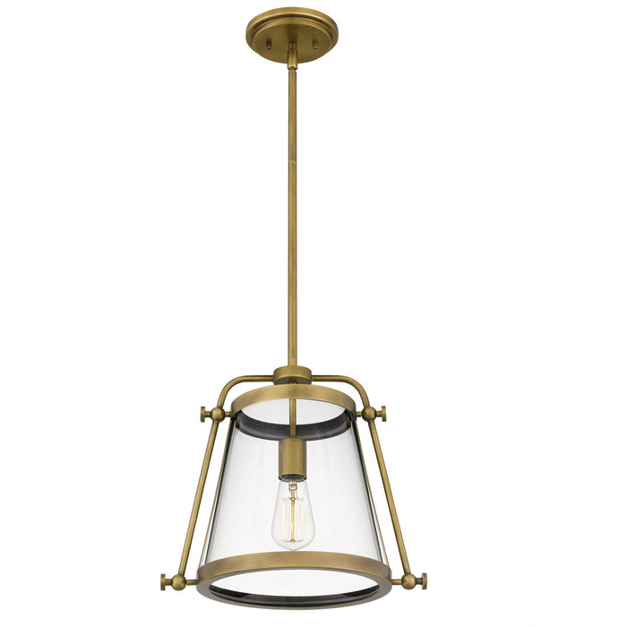 One Light Mini Pendant from the Cardiff collection in Weathered Brass finish
