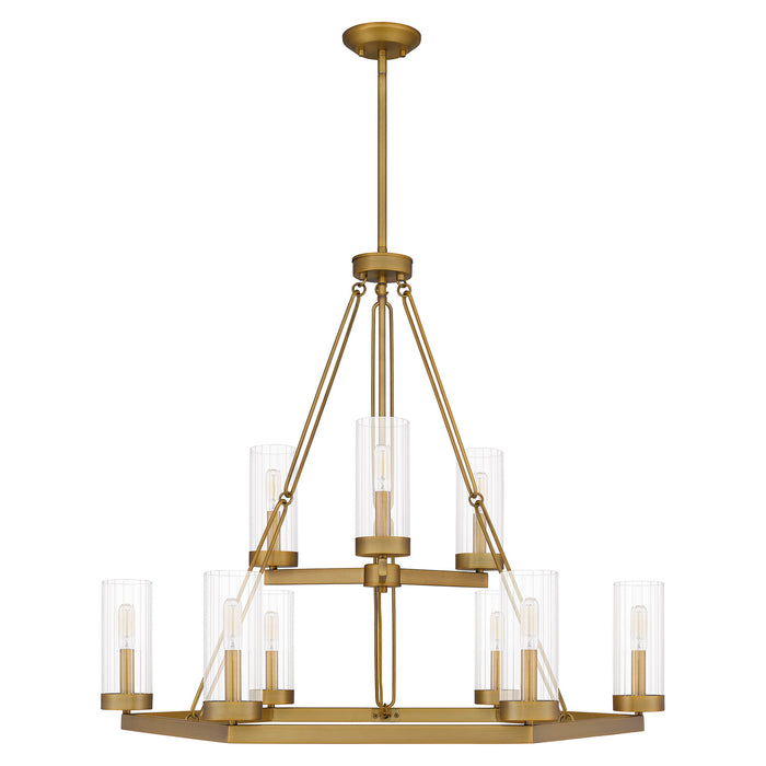 Nine Light Chandelier from the Valens collection in Aged Brass finish