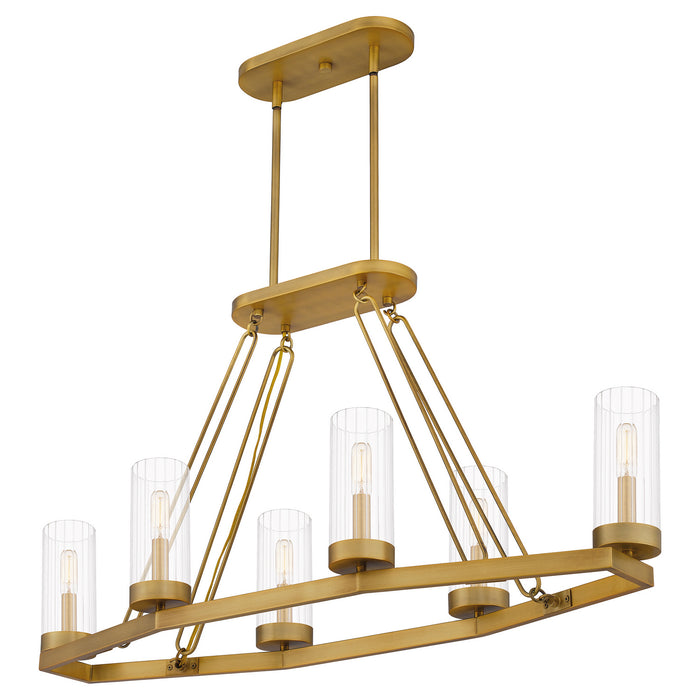 Six Light Linear Chandelier from the Valens collection in Aged Brass finish
