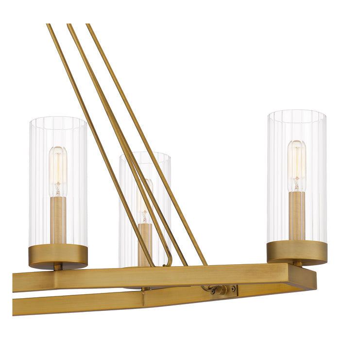 Six Light Linear Chandelier from the Valens collection in Aged Brass finish
