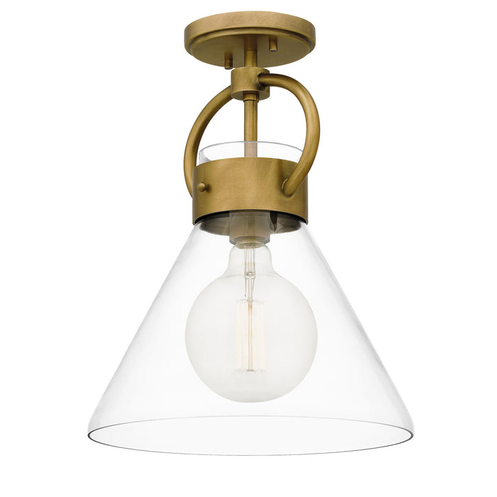 One Light Semi Flush Mount from the Webster collection in Weathered Brass finish