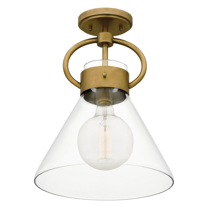 One Light Semi Flush Mount from the Webster collection in Weathered Brass finish